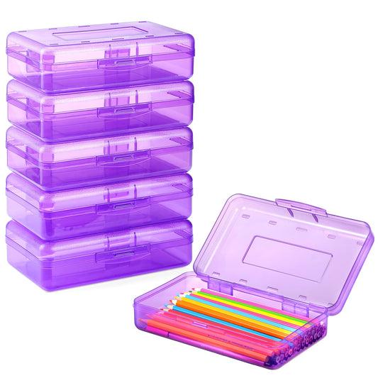 Sooez Plastic Pencil Case Box 6 Pack, Colored Large Craft Storage Bulk