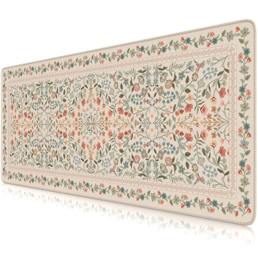 iCasso Aesthetic Desk Mat,31.5x11.8in Mouse Pads,Beige Floral