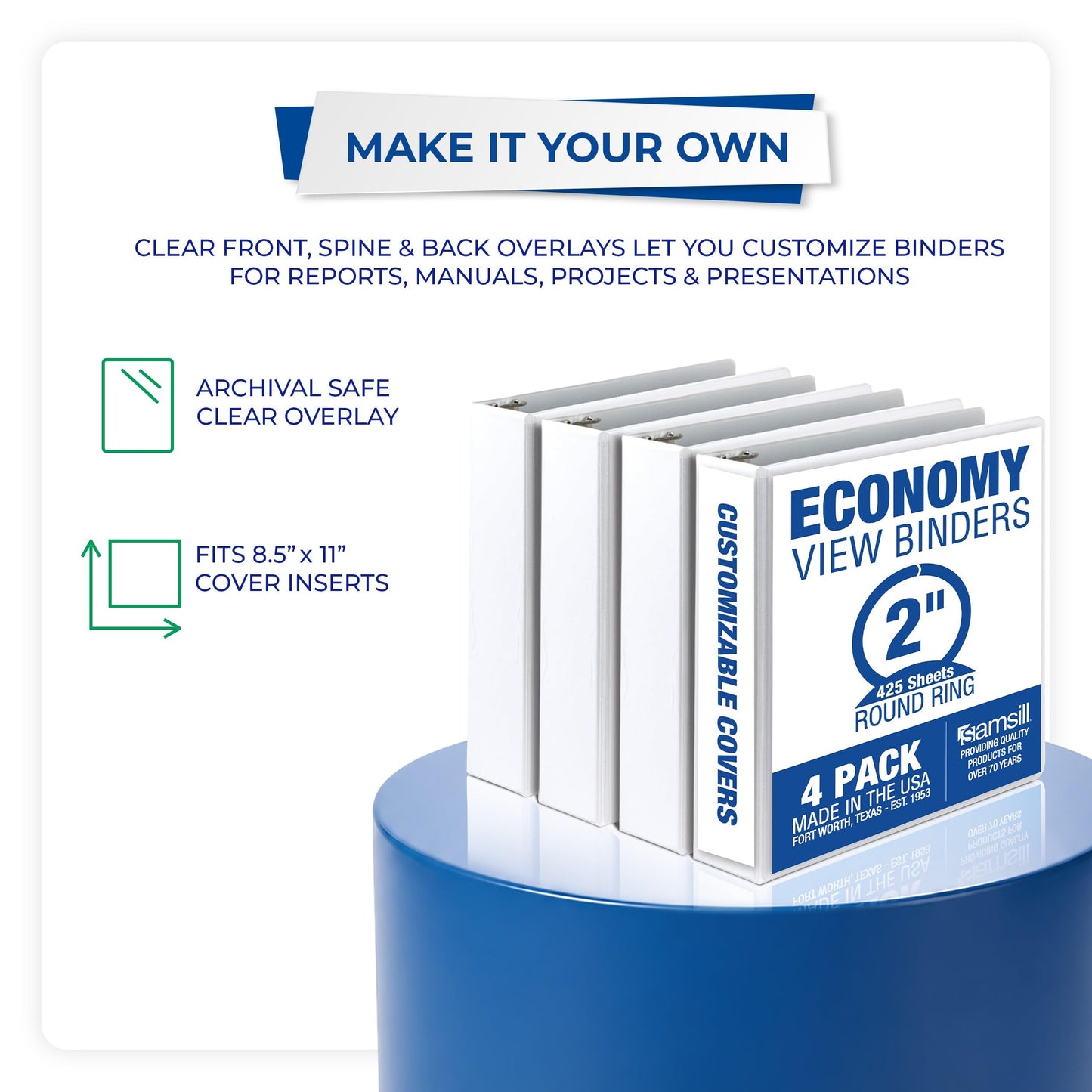 Samsill 2 Inch 3 Ring Binders, Economy Round Ring, Clear View Cover, 425 Sheet Capacity - for