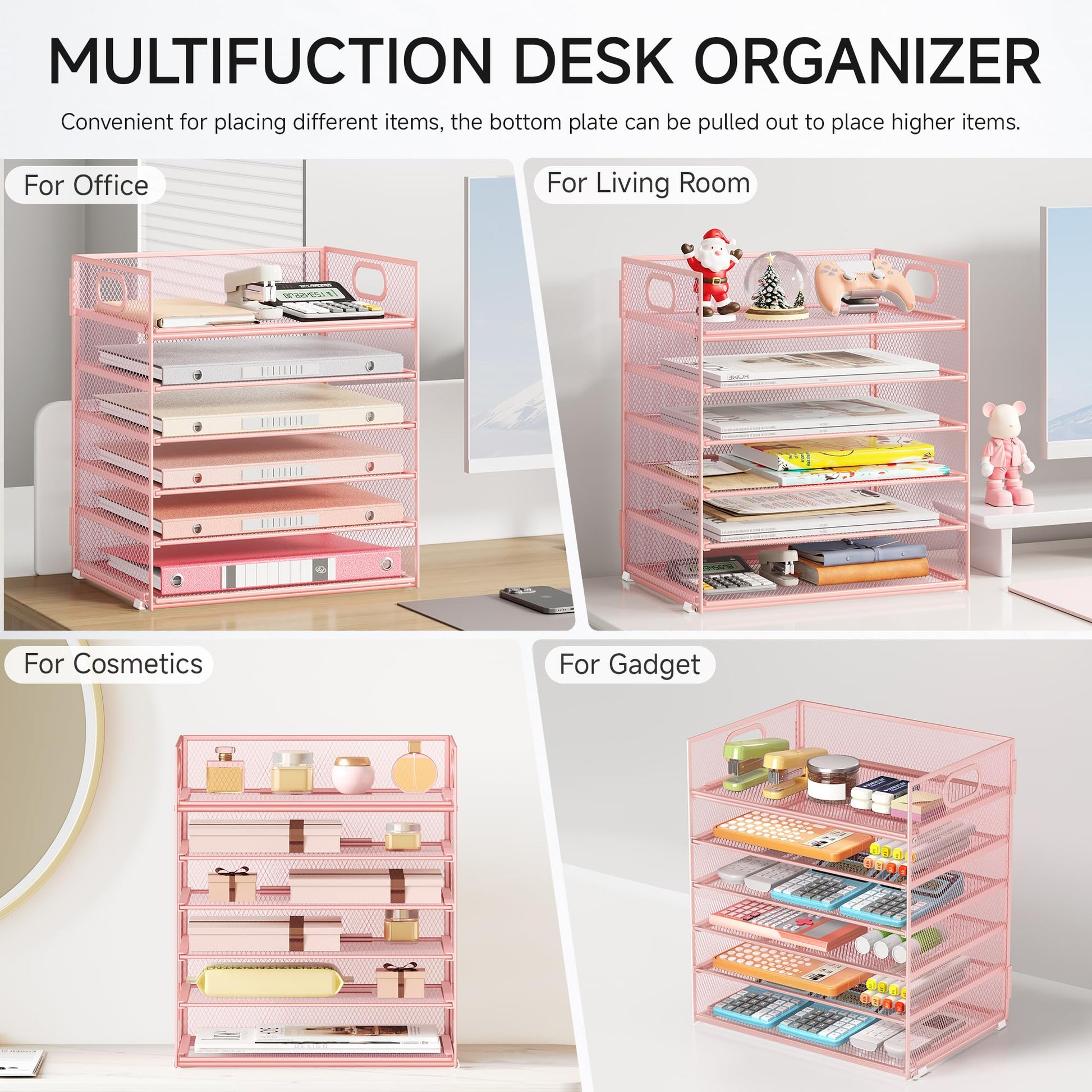 6 Tray Paper Organizer Letter Tray with Handle - Mesh Desk File Organizer, Paper Sorter Organizer