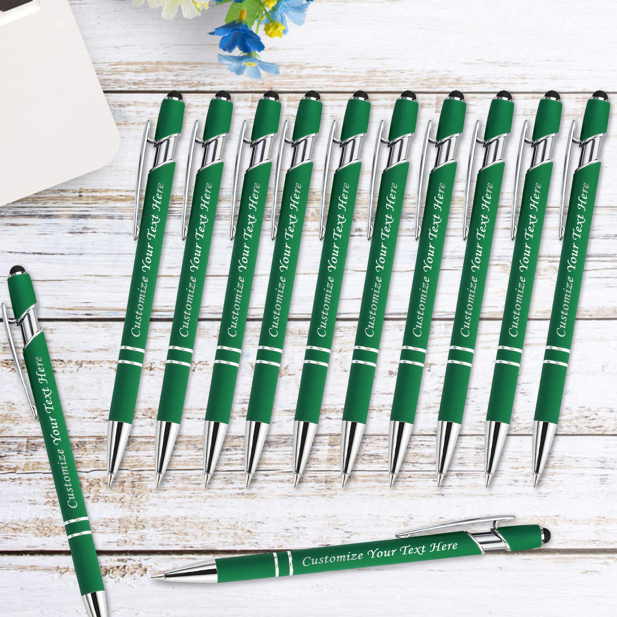 Personalized Pens with Stylus Tip, Custom Engraving Pens 12PCS, Soft Touch Ballpoint Pen, Printed