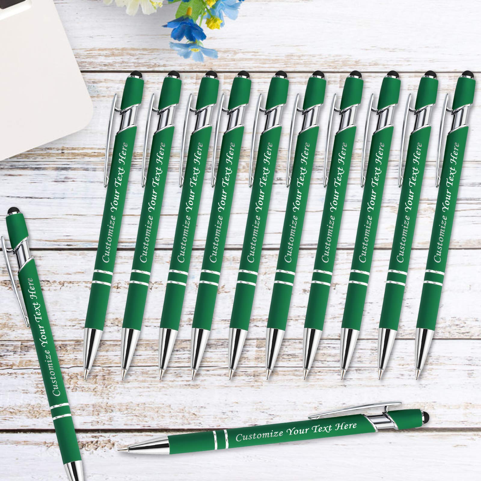 Personalized Pens with Stylus Tip, Custom Engraving Pens 12PCS, Soft Touch Ballpoint Pen, Printed