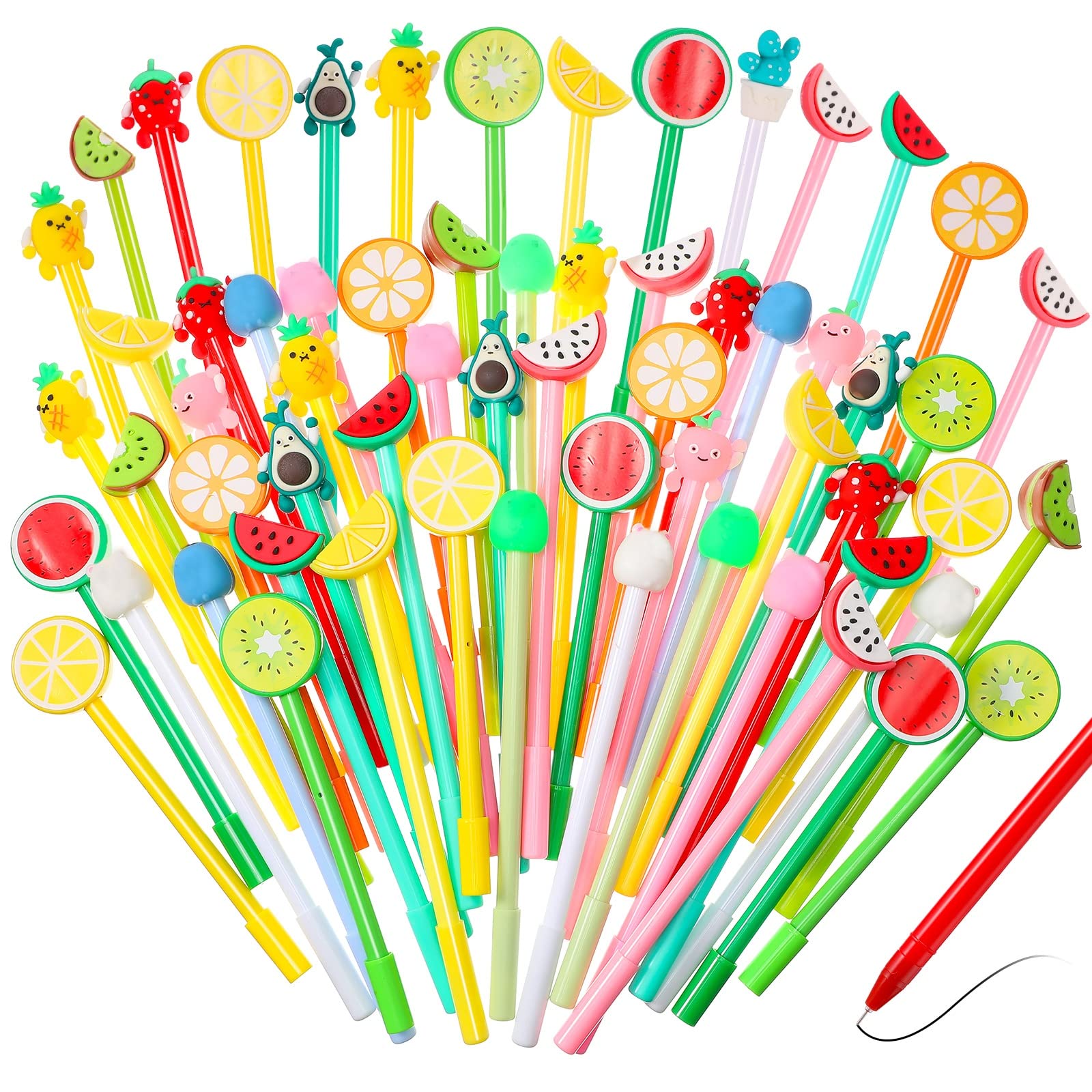 Containlol 48 Pcs Cartoon Cute Fun Pens Bulk Black Gel Ink, Colorful Fruit