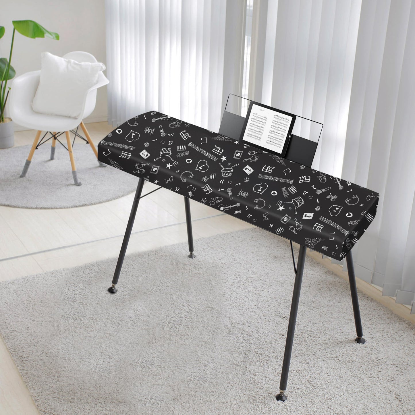 Explore Land 88 Keys Piano Keyboard Cover with Music Stand Opening, Symbols