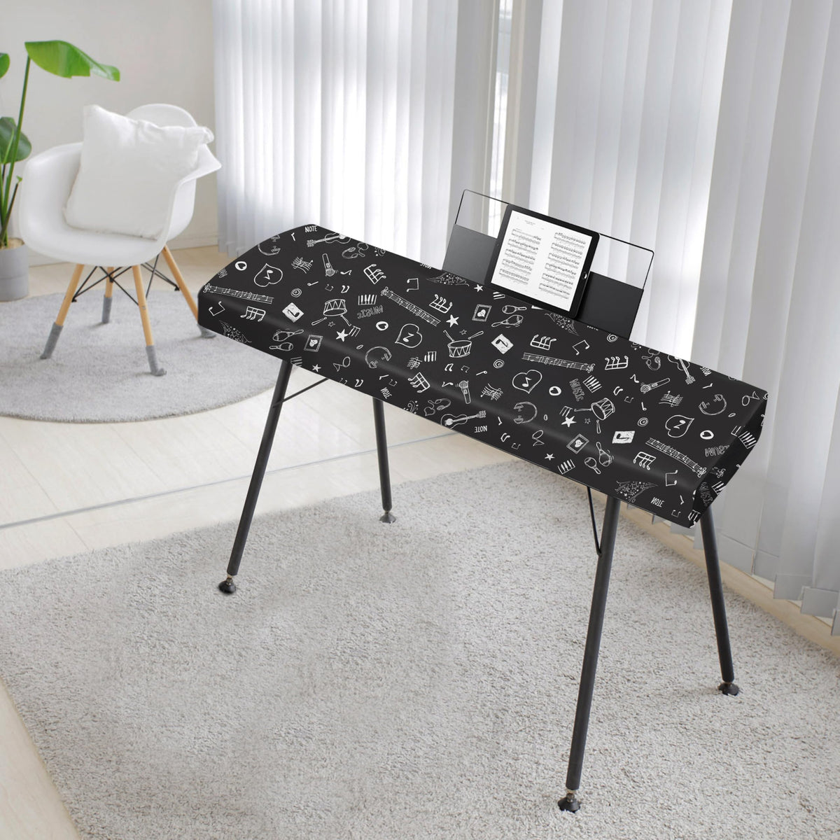 Explore Land 88 Keys Piano Keyboard Cover with Music Stand Opening, Symbols
