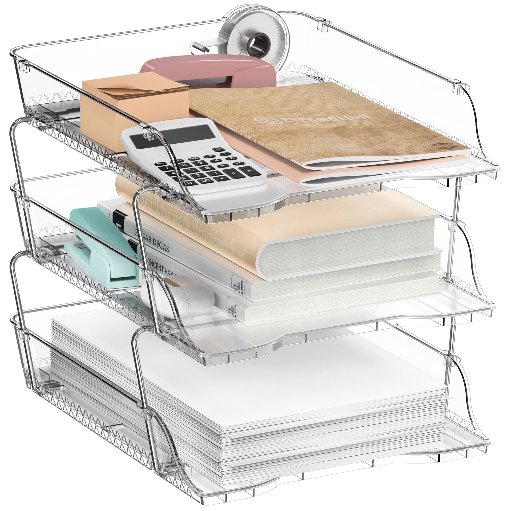 Simple Houseware 3-Tier Stackable Paper Tray for Desk Organizer, Clear