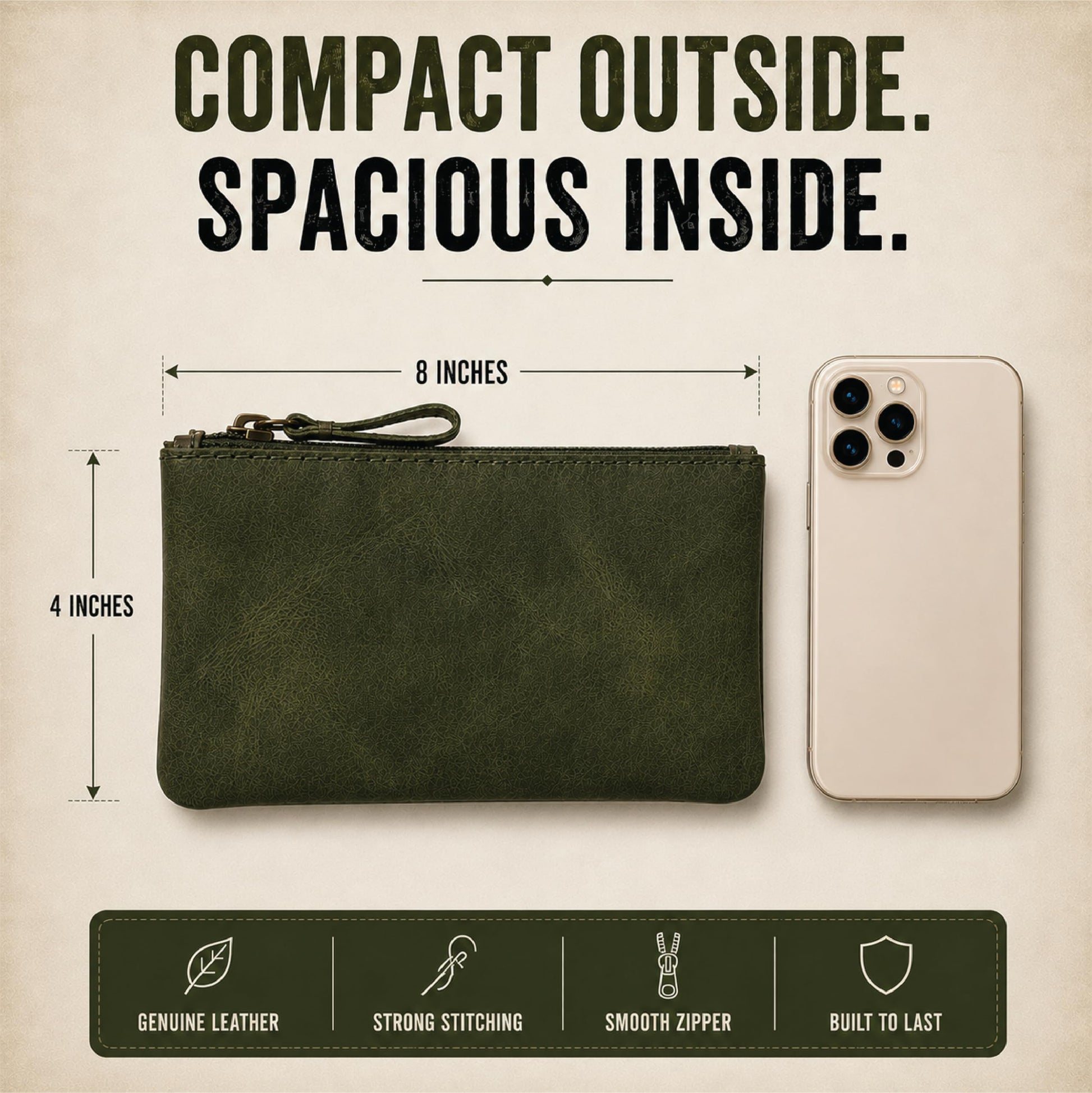 TheAntiq Leather Pencil Pouch, Currency Pouch, Leather Pencil Case, Zippered Pouch Paper Money, Pen