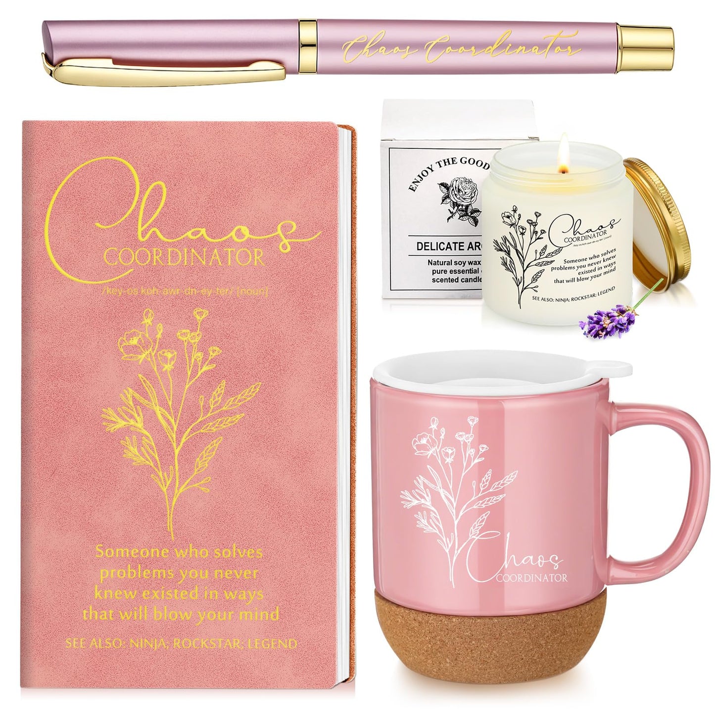 Sayglossy 4 Pcs Chaos Coordinator Thank You Gift Set for Coworkers, Pink