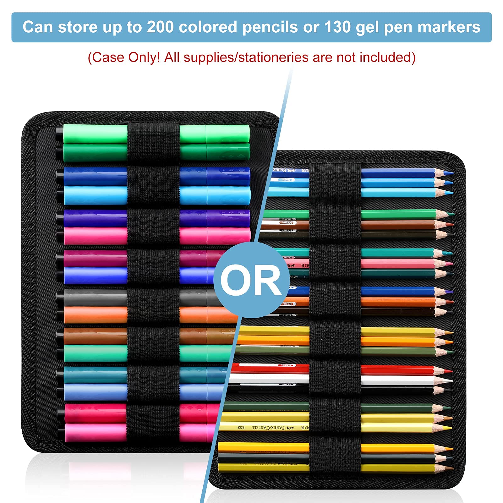 FINPAC Pencil Case Holder Slot, Large MultiLayer Watercolor Pen Bag w/Zipper Front Pocket, Big