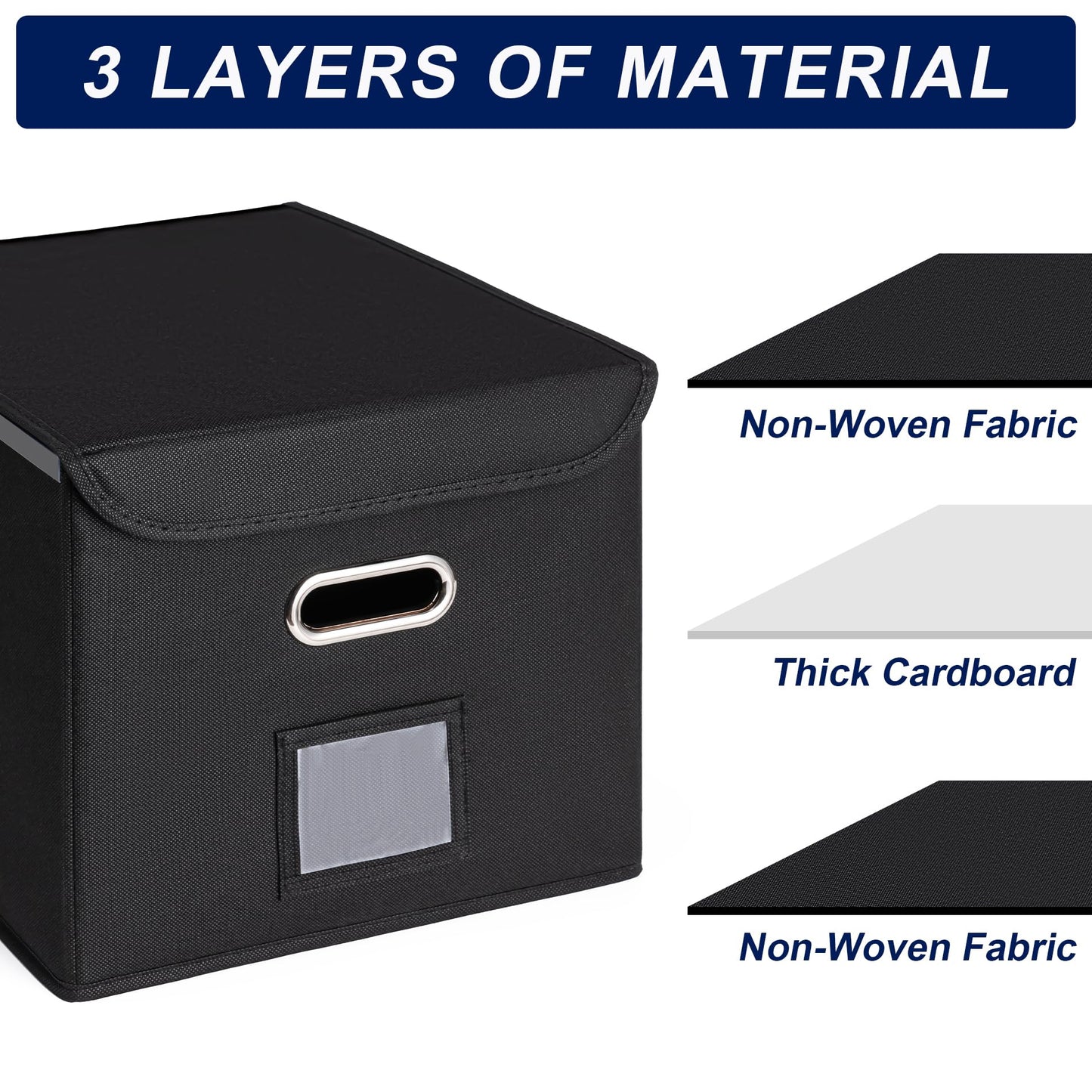 File Organizer Box with Lid (Black, 14.9 x 12.59 x 10.8 inch, 2-Pack)
