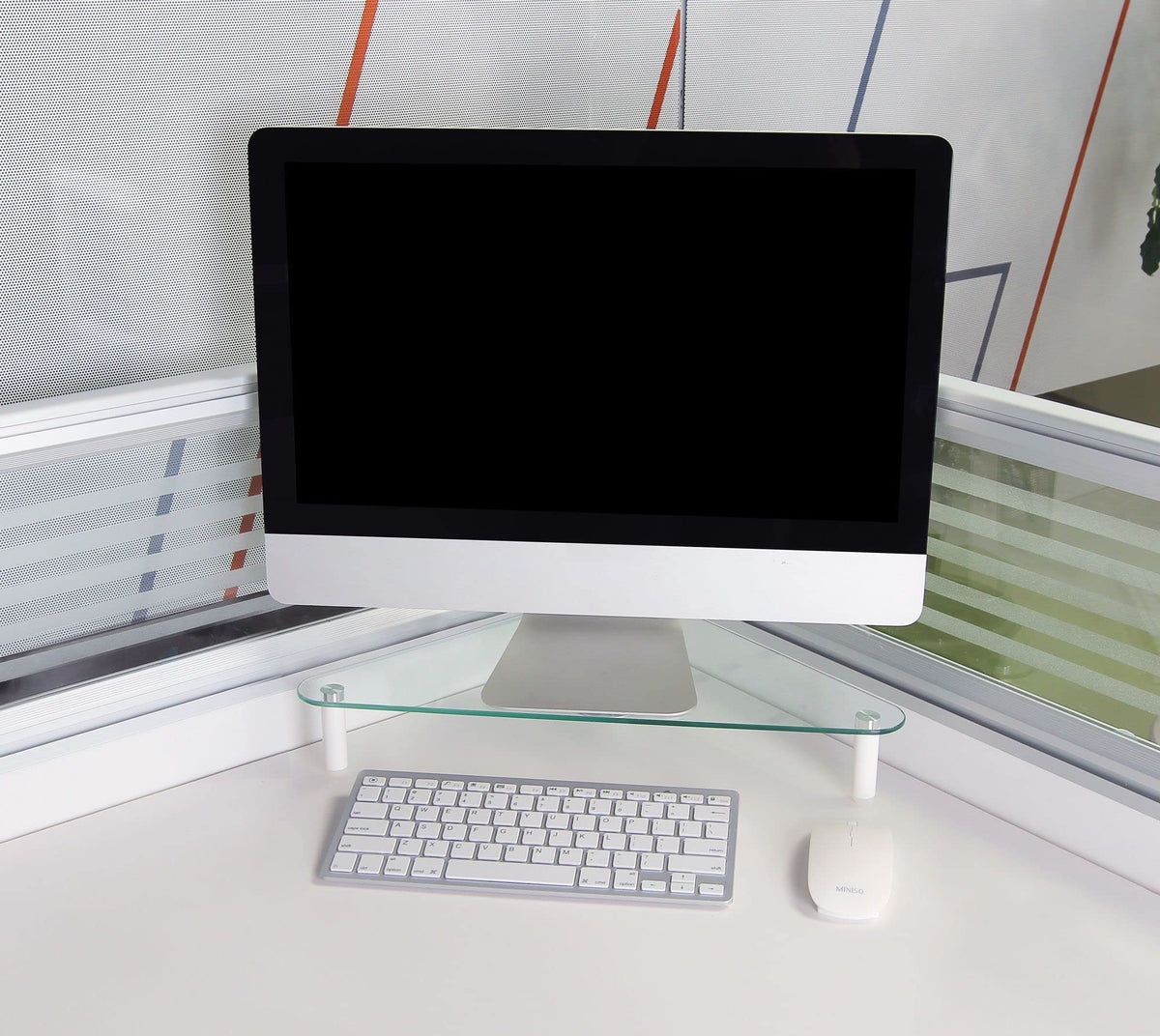 Kantek Glass Corner Monitor Riser, 19.7" x 11" x 3.25", Clear, Supports 40 lbs