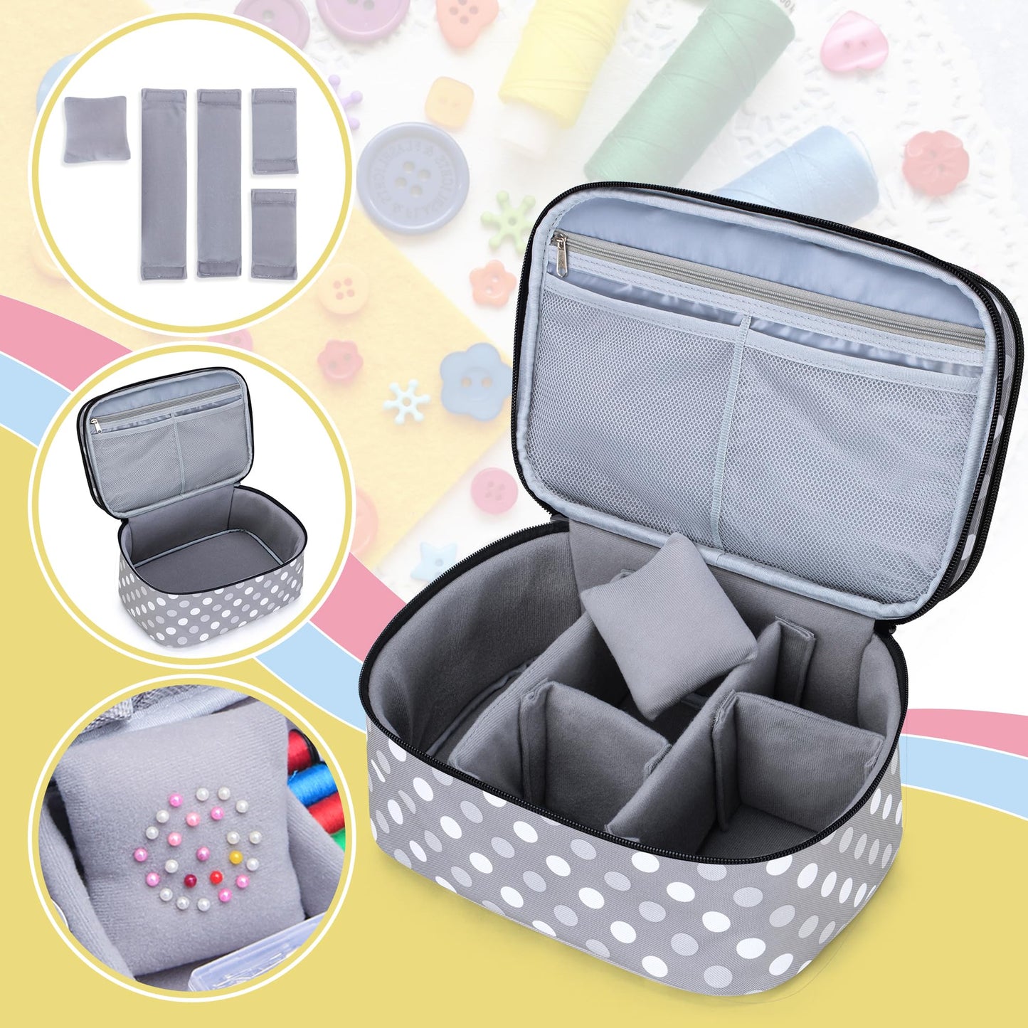 Luxja Double-Layer Large Sewing Organizer, Polka Dots