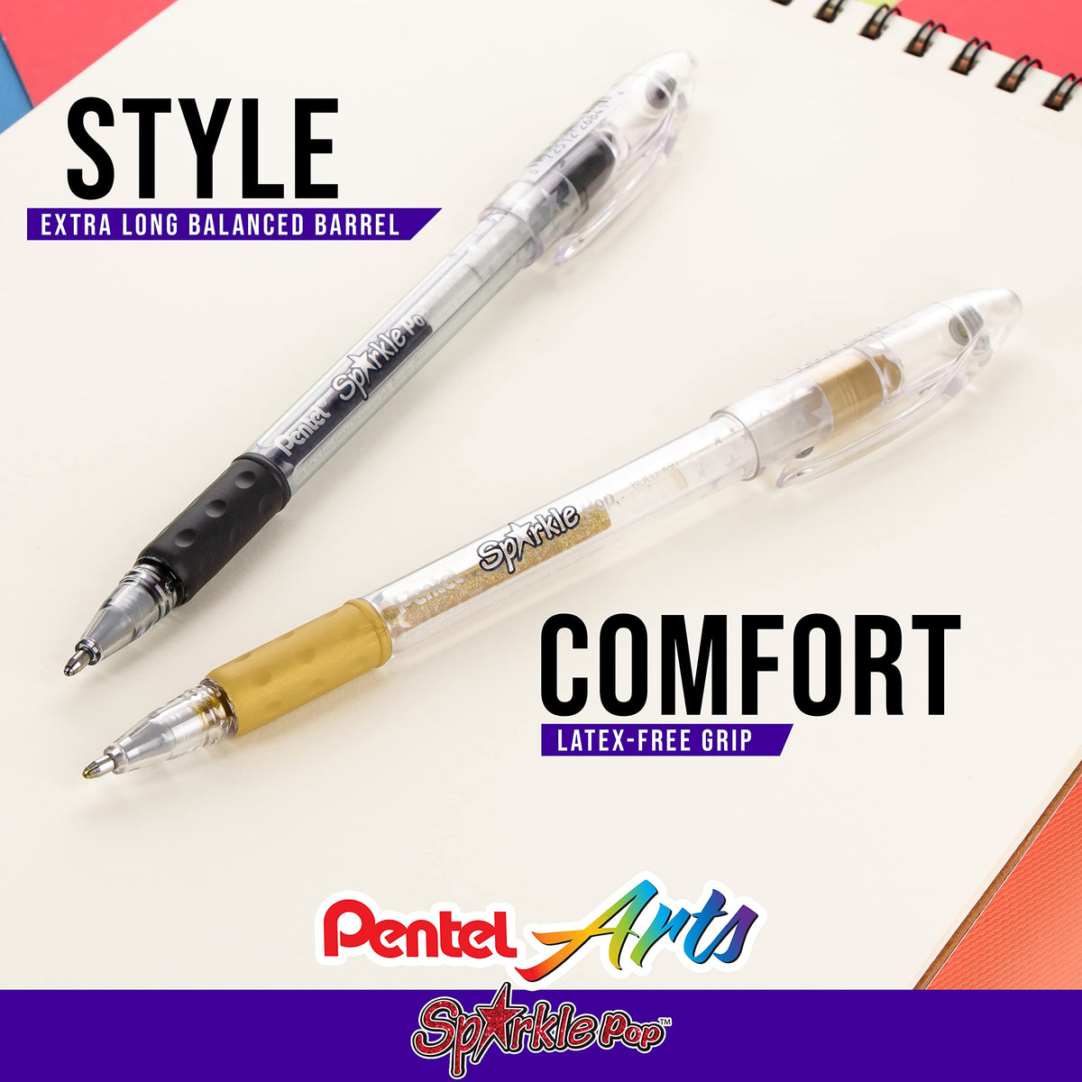 Pentel Sparkle Pop Metallic Gel Pen, (1.0mm) Bold Line, Orange/Yellow, Box of 12 Pens (K91-DF)