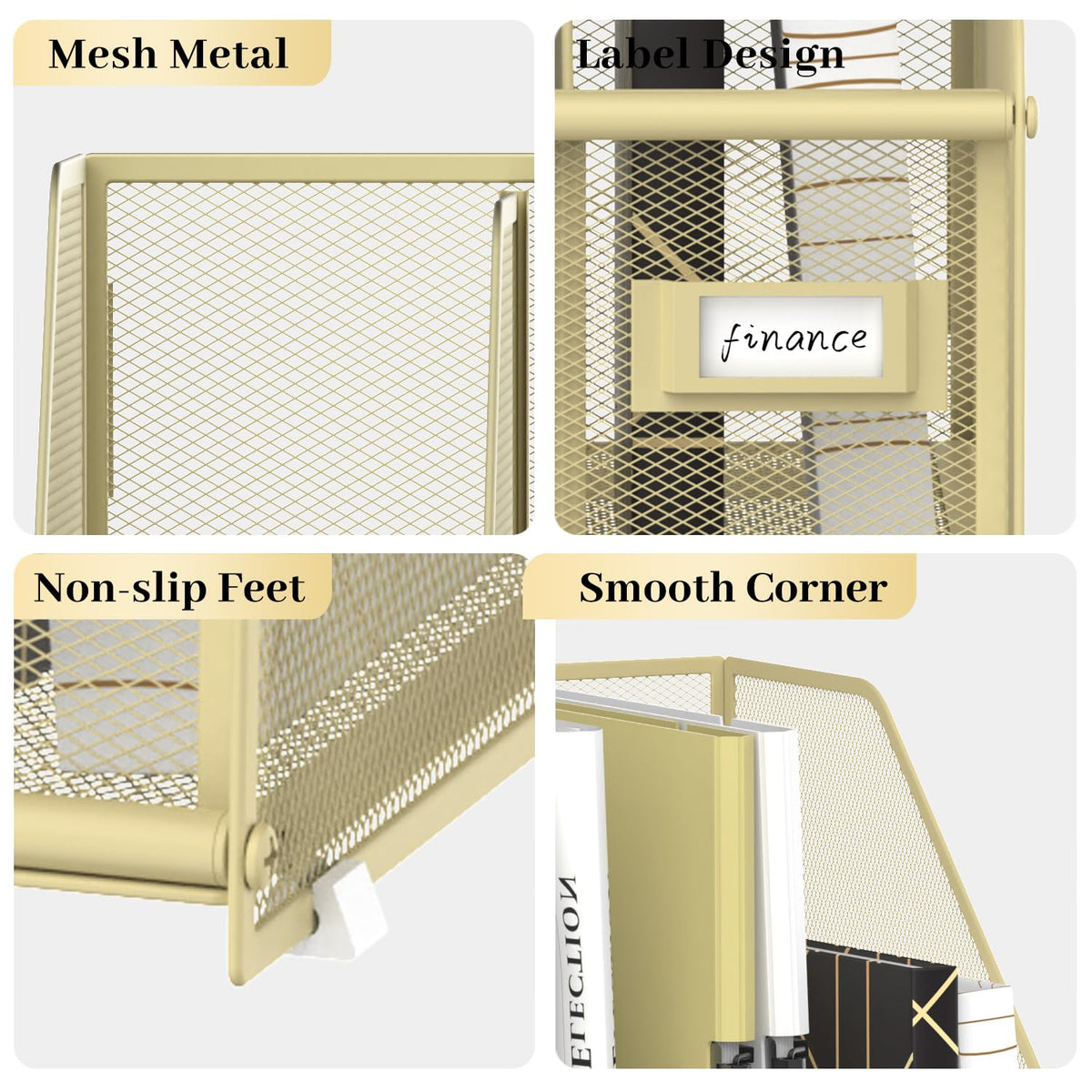 SUPEASY Desk Organizers Metal Desk Magazine File Holder with 5 Vertical Compartments Rack File
