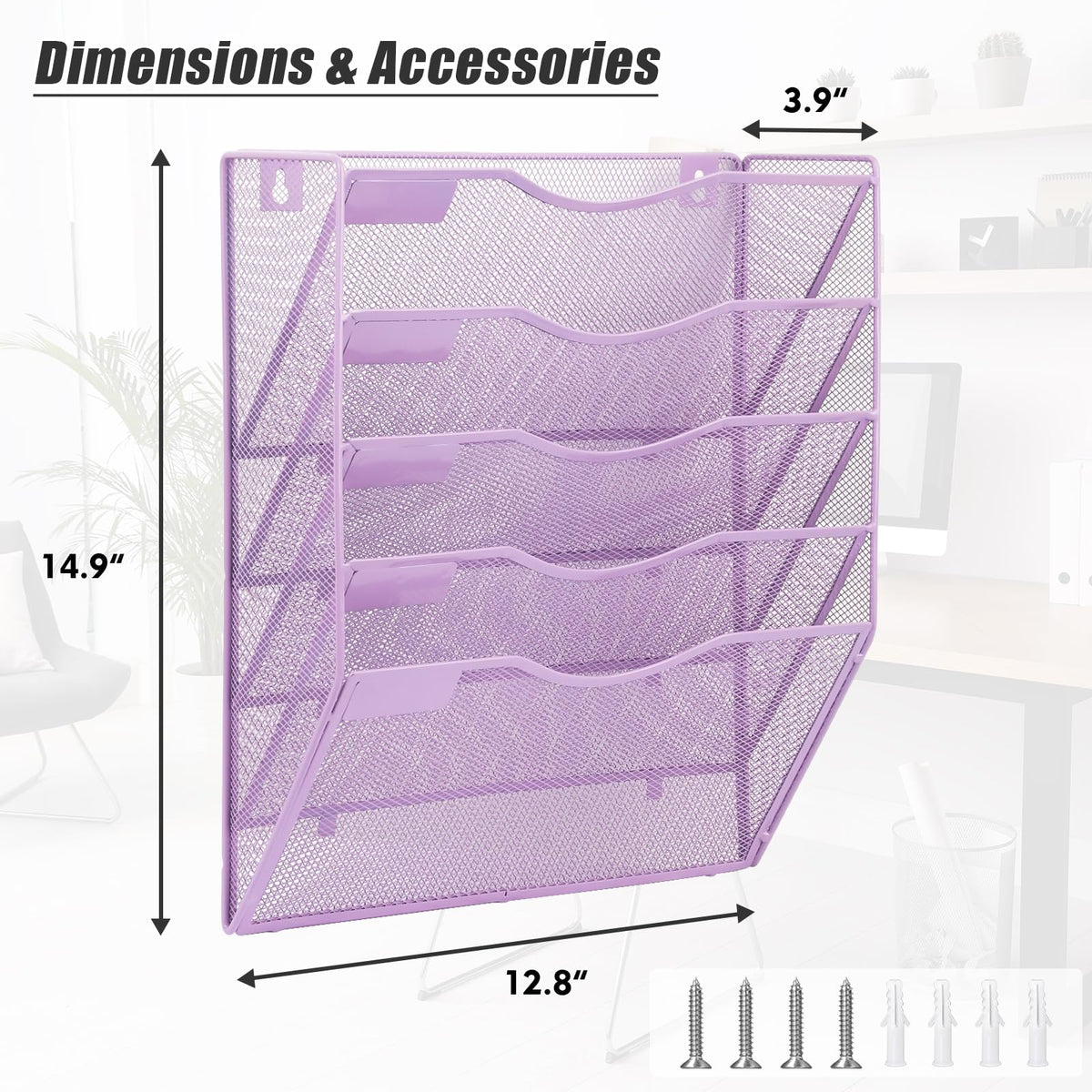 EASEPRES 5 Pocket Mesh Hanging Wall File Organizer, Wall Mounted Mail Paper Document Folder Holder