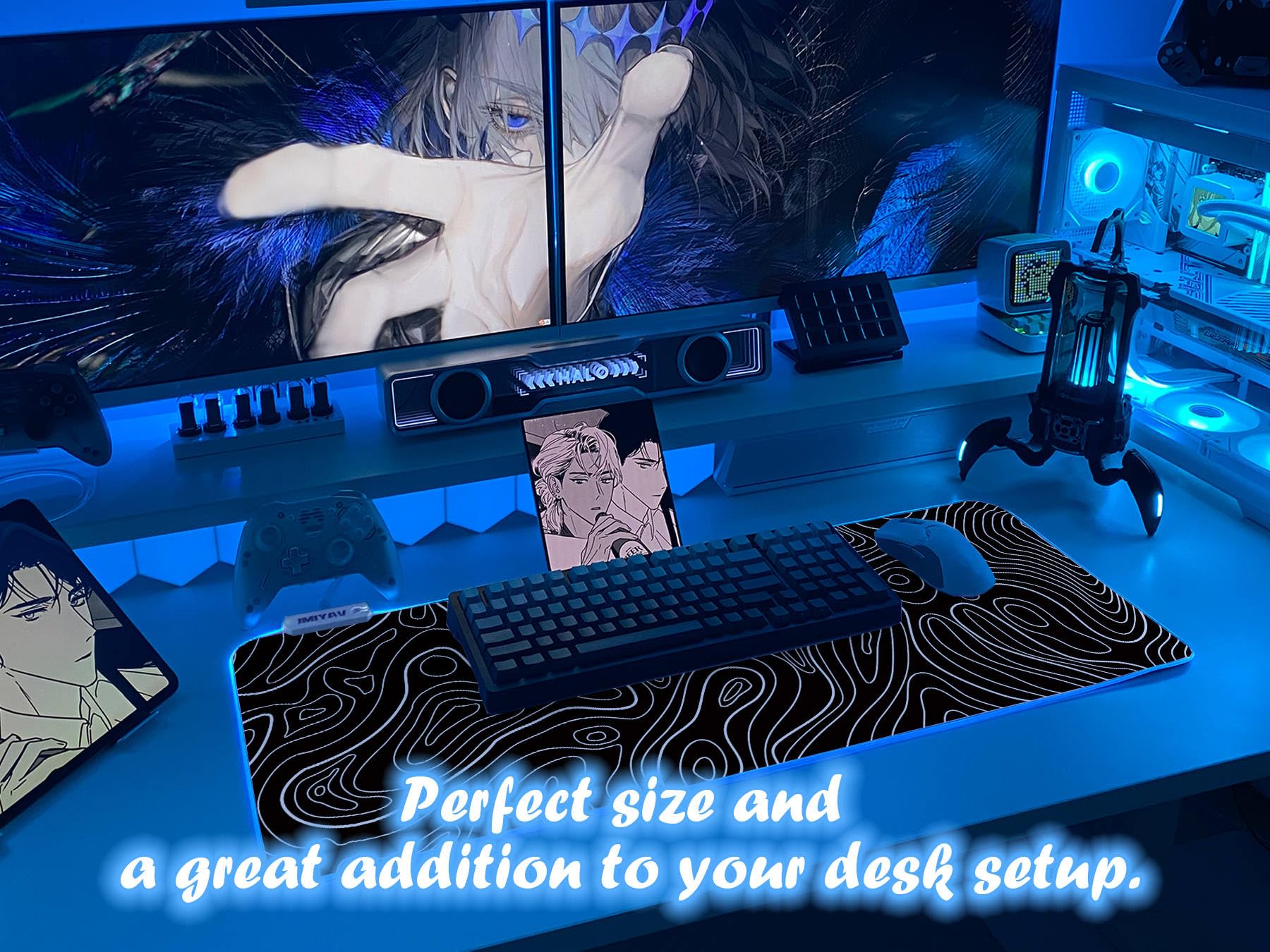 JMIYAV White Gaming Mouse Pad RGB Mousepad 31.5x12In Non-Slip Rubber Base Extra Large Cool XL XXL
