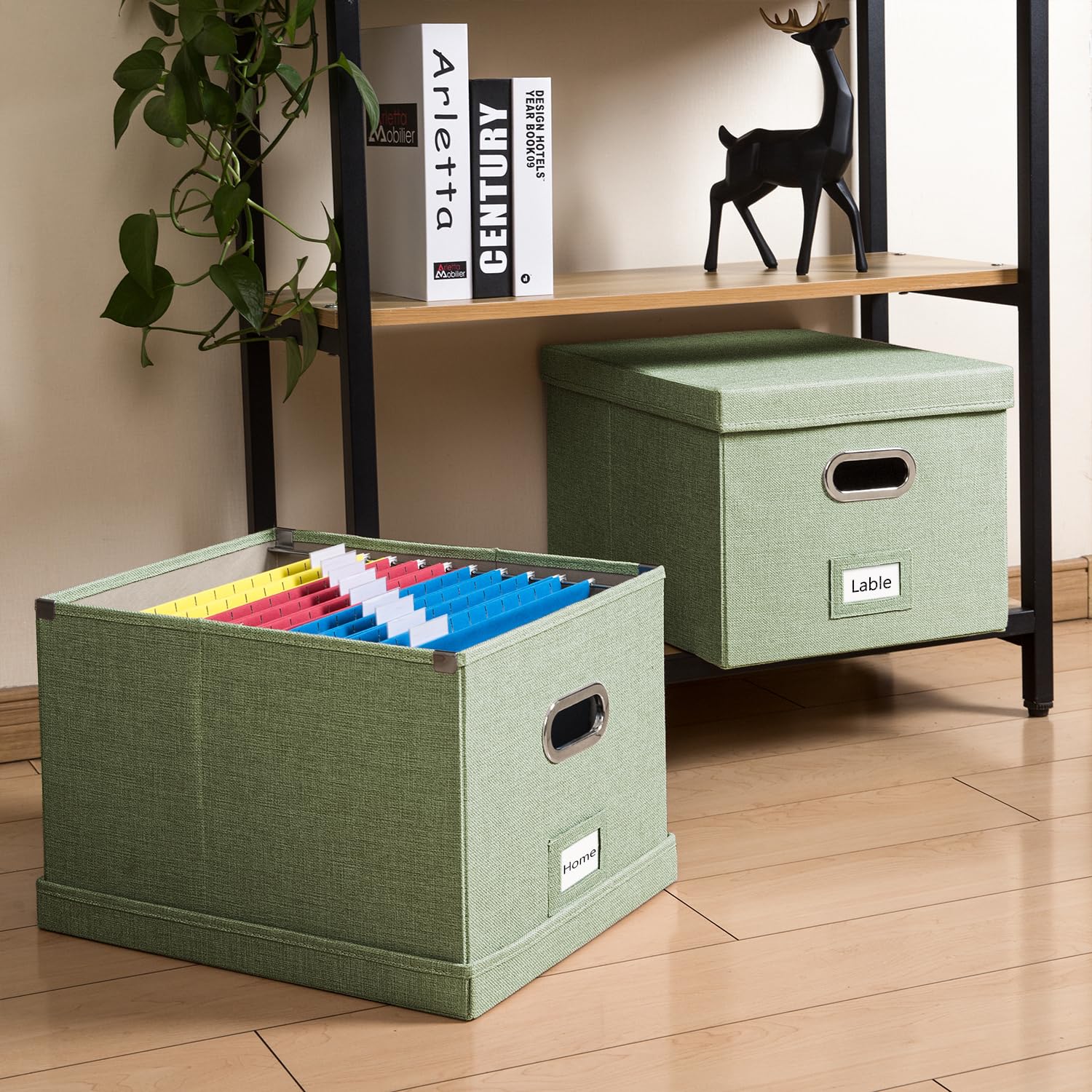PRANDOM File Organizer Box - Set of 1 Collapsible Decorative Linen Filing Storage Hanging File