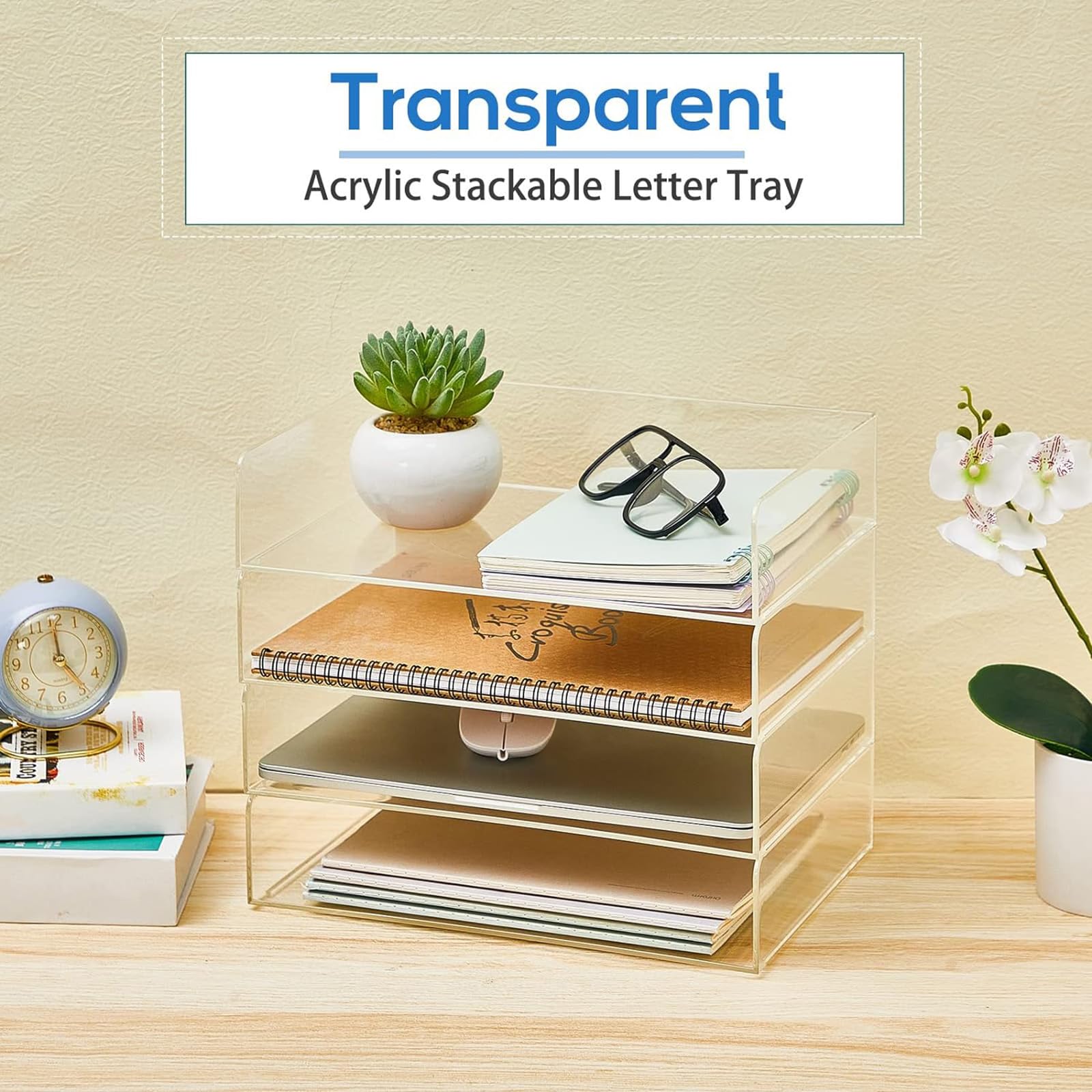 Harloon 4 Tier Paper Organizer Letter Tray Acrylic Desk File Organizer