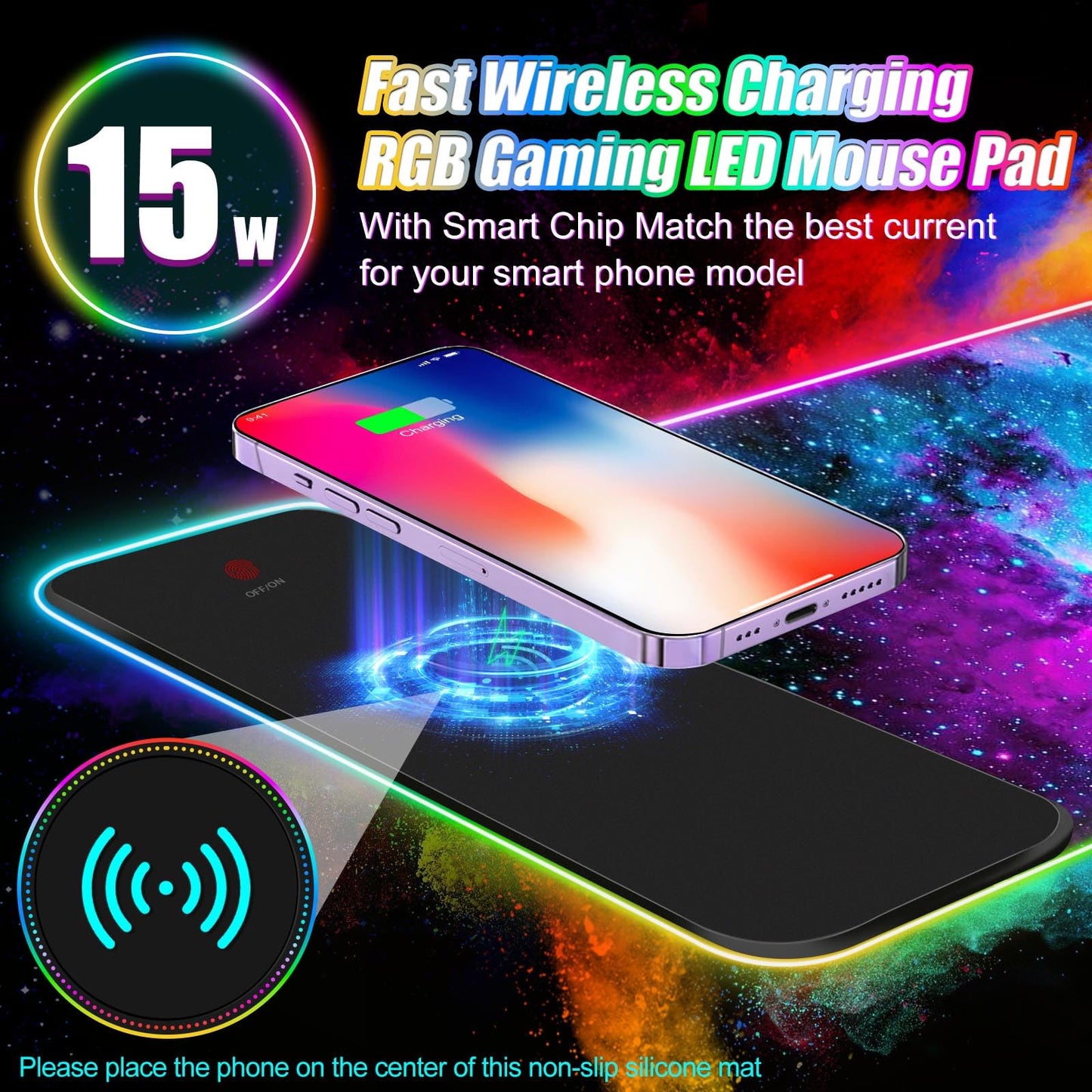 ToLuLu Wireless Charging RGB Gaming Mouse Pad,15W LED 30W Charger Mouse Mat
