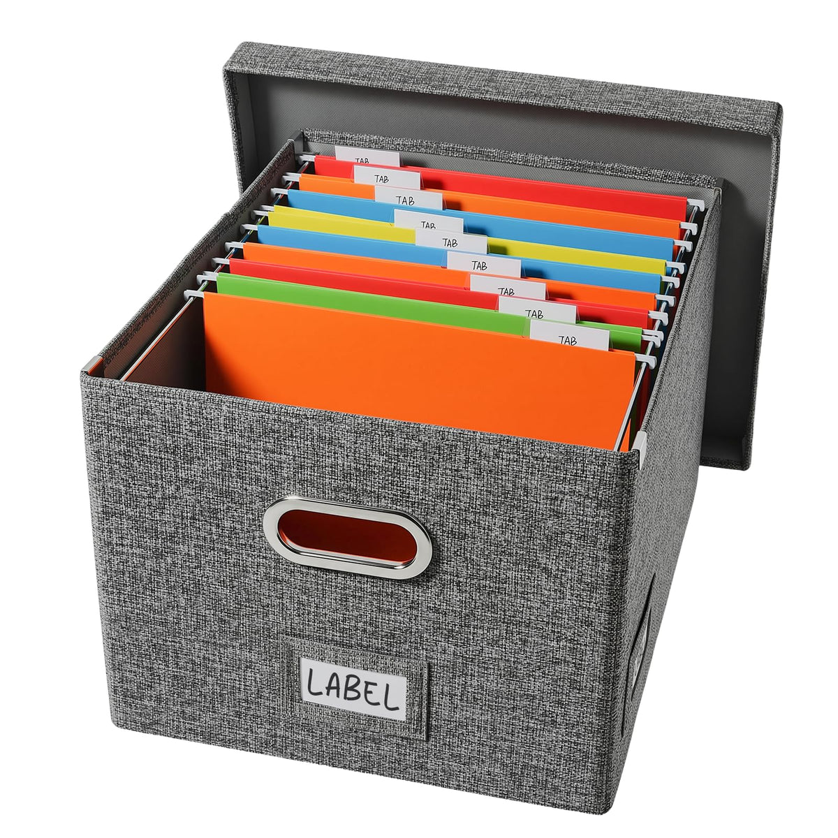 DYWMM Hanging File Box with Lid & Metal Rails, 16.7"x 13.6" x 11.2", Gray