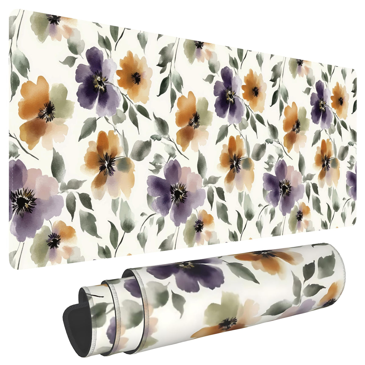 Watercolor Floral Large Mouse Pad,Gaming Keyboard Desk Pad,Extended Mouse Mat Non-Slip Rubber Base
