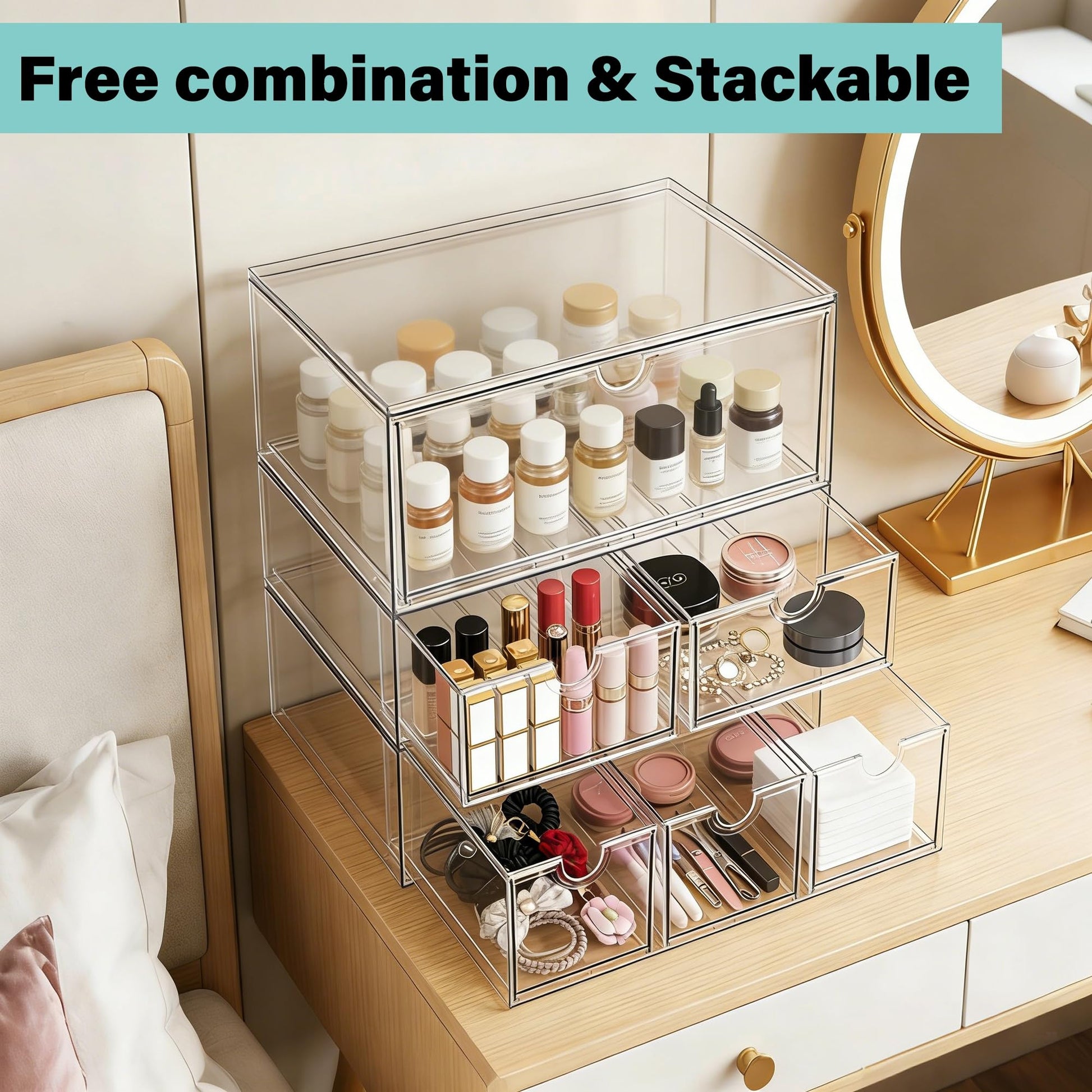 Prsildan Acrylic Storage Drawers Clear Makeup Organizer with 4 Drawers