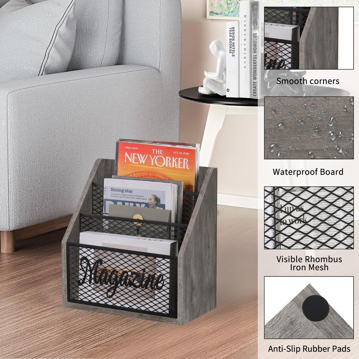 YINMIT 3 Tier Magazine Rack, Stepped Magazine Holder Floor for Home Storage