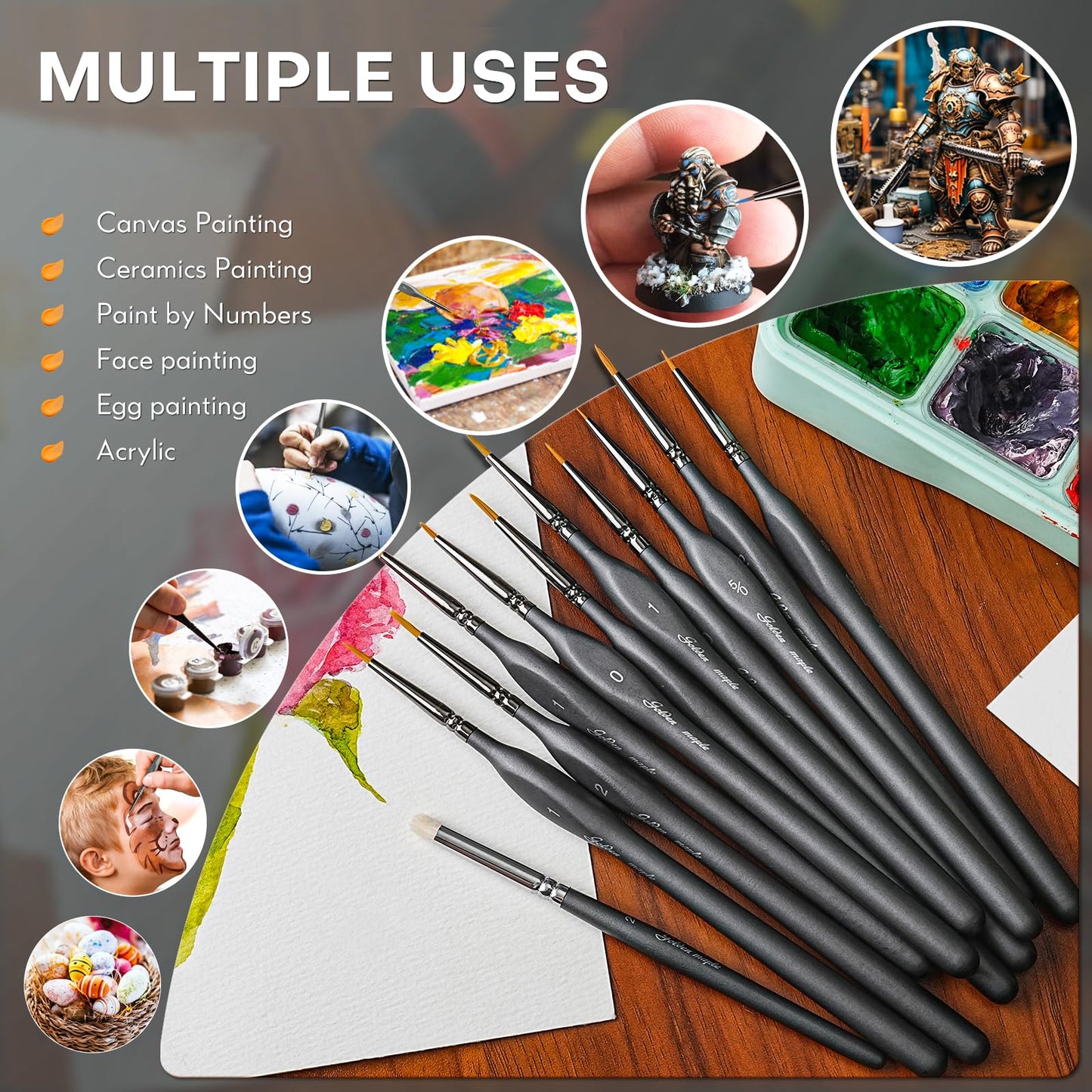 Golden Maple Miniature Paint Brushes Drybrush-10pcs Model Detail Paint Brush Set, Small Fine tip