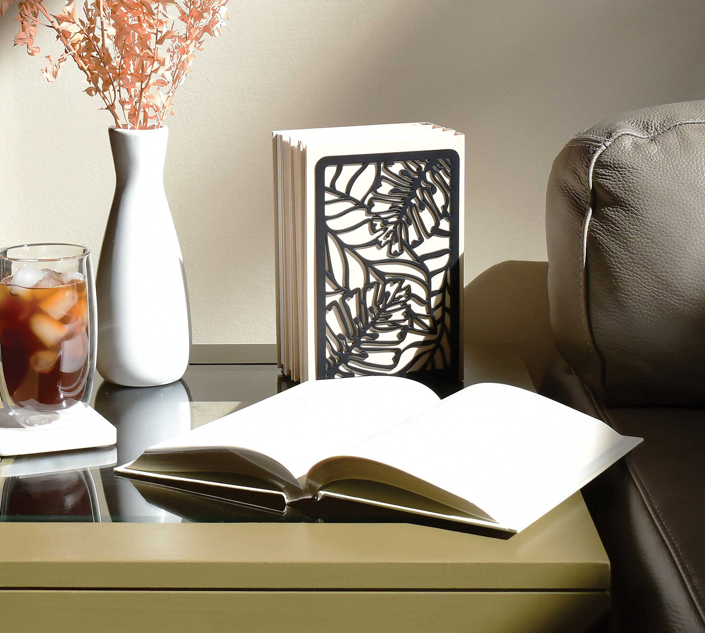 CNK Premium Metal Book Ends - Heavy Duty Book Stoppers for Home Office - Black