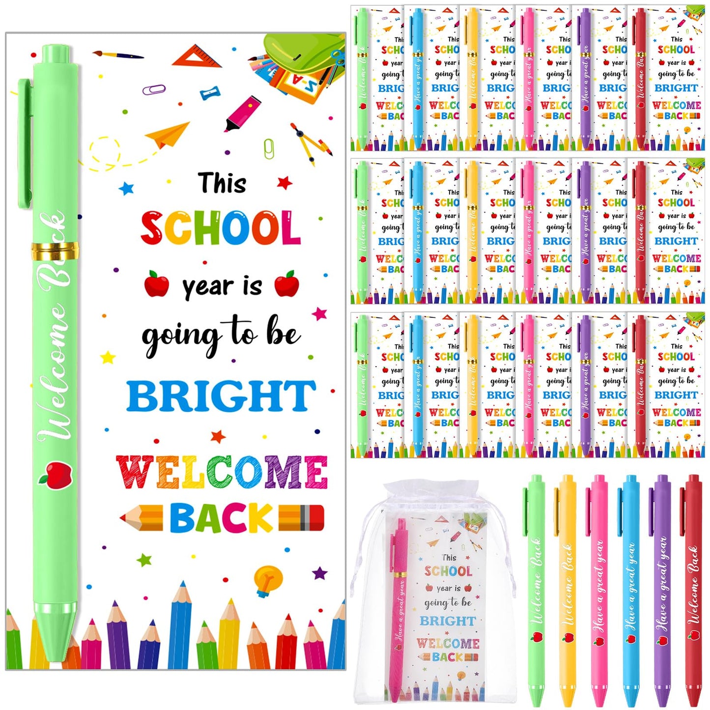 Marspark 30 Set Welcome Back to School Gifts Bulk Ballpoint Pens and Cards