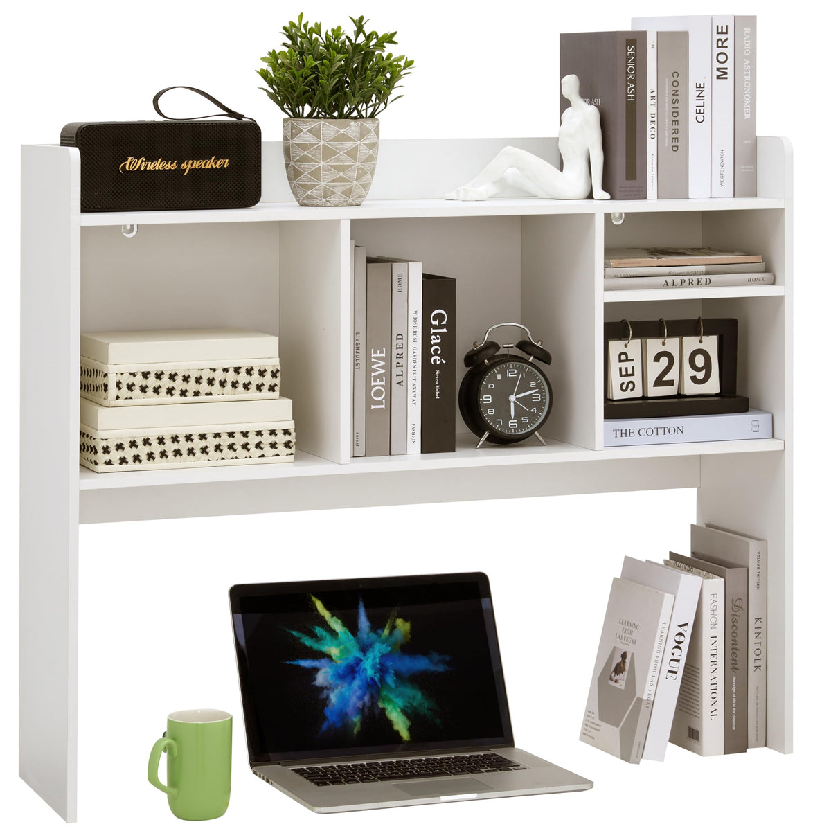 Nromant Desktop Bookshelf, Wooden Desk Storage Hutch with 6 Shelves for Computer Desk, 3-Tier