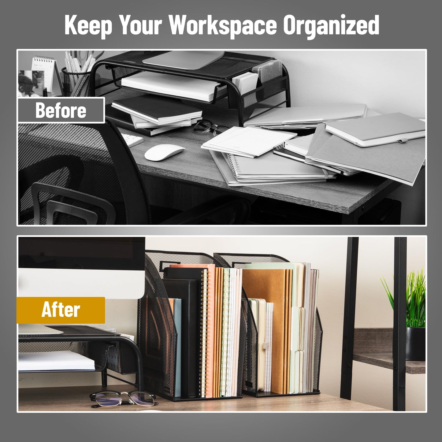 Mind Reader Vertical File Organizers, Desktop File Holders for Folders, Magazines, and Paperwork