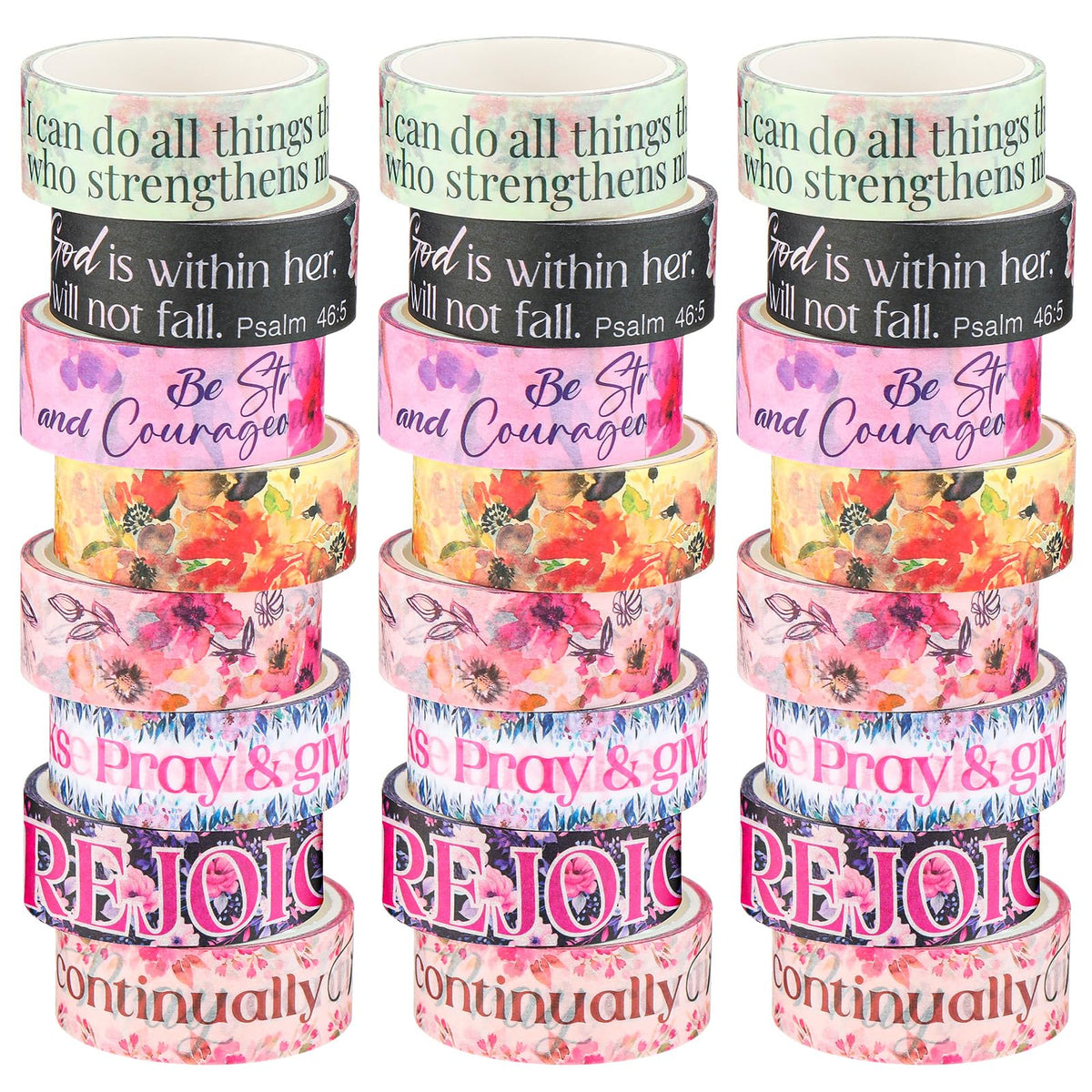 Janlaugh 24 Rolls Christian Washi Tape Gifts, Watercolor Floral Religious