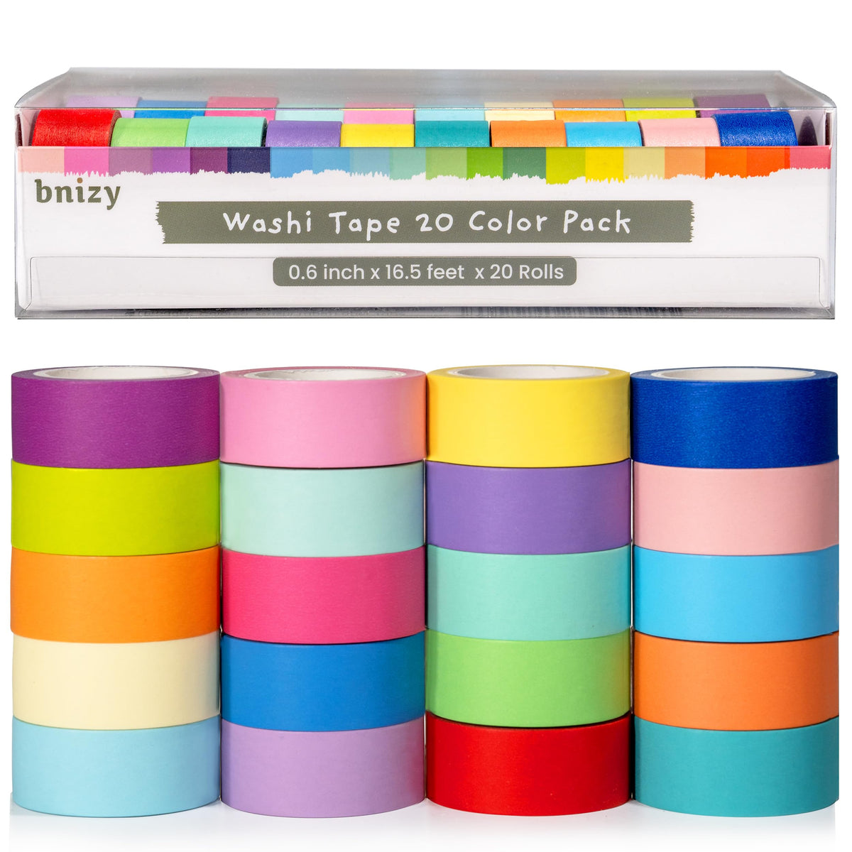 bnizy 20PCS Colored Washi Tape, Kids Art Supplies Colored Tape, DIY Craft Tape, Colored Tape Rolls