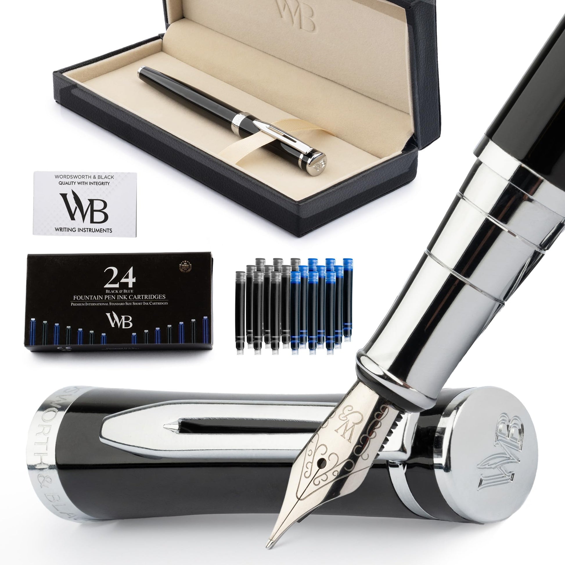 Wordsworth & Black Luxury Fountain Pen Set for Writing, Medium Nib, Black