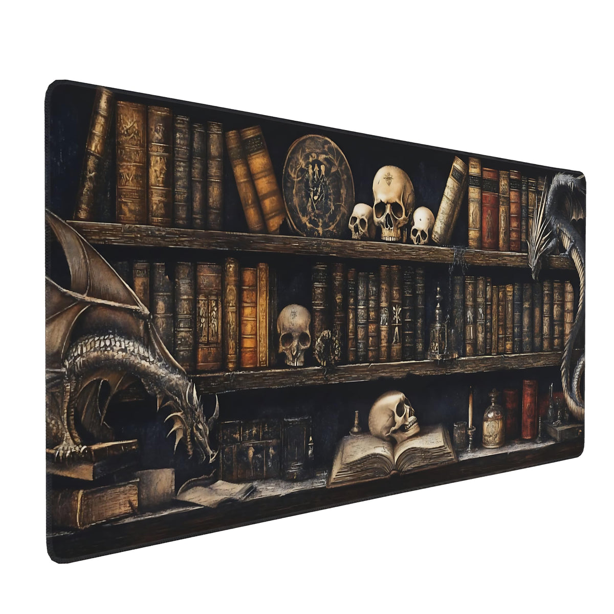Aesthetic Dragon Gaming Mouse Pad, Earth Tone Gothic Desk Mat with Anti-Slip Base & Stitched Edges