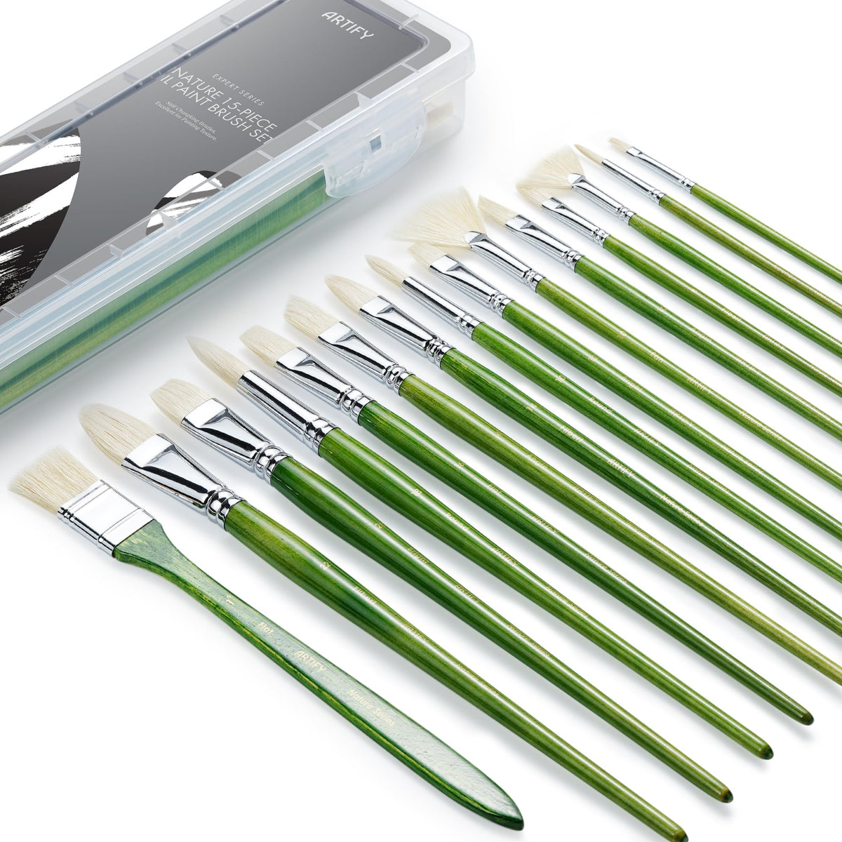 ARTIFY 15-Piece Professional Oil Paint Brush Set - Natural Hog Bristle, No-Shedding, Handcrafted by