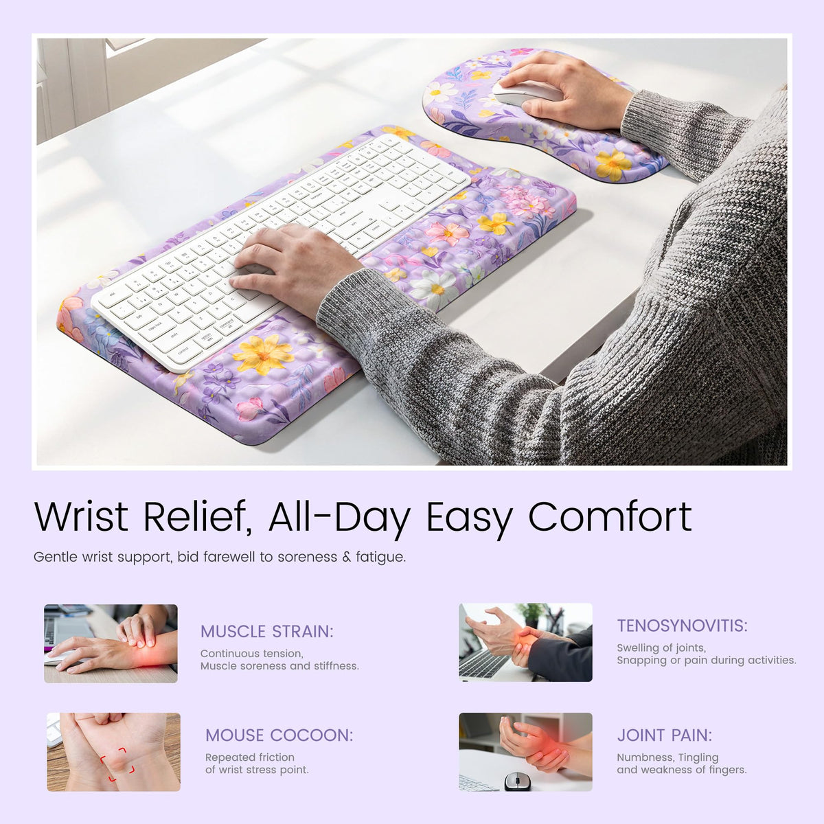 Ospelelf Keyboard Wrist Rest and Mouse Pad Set, Ergonomic Memory Foam Wrist Support, Aesthetic Desk