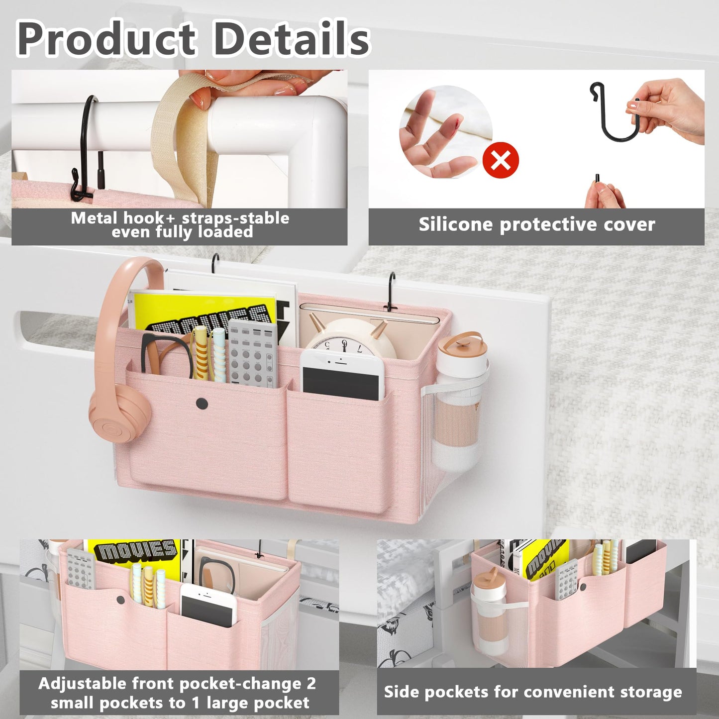Bedside Caddy Bedside Storage Hanging Organizer for Bunk Dorm Bed Rail