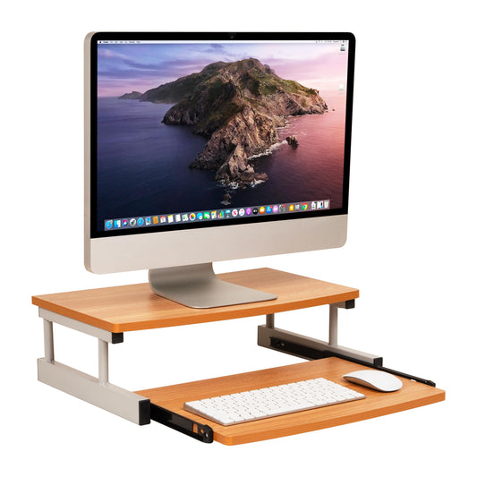 Mind Reader Monitor Stand, Sliding Keyboard Drawer, Laptop, Riser, Office, Wood/Metal, 20"L x