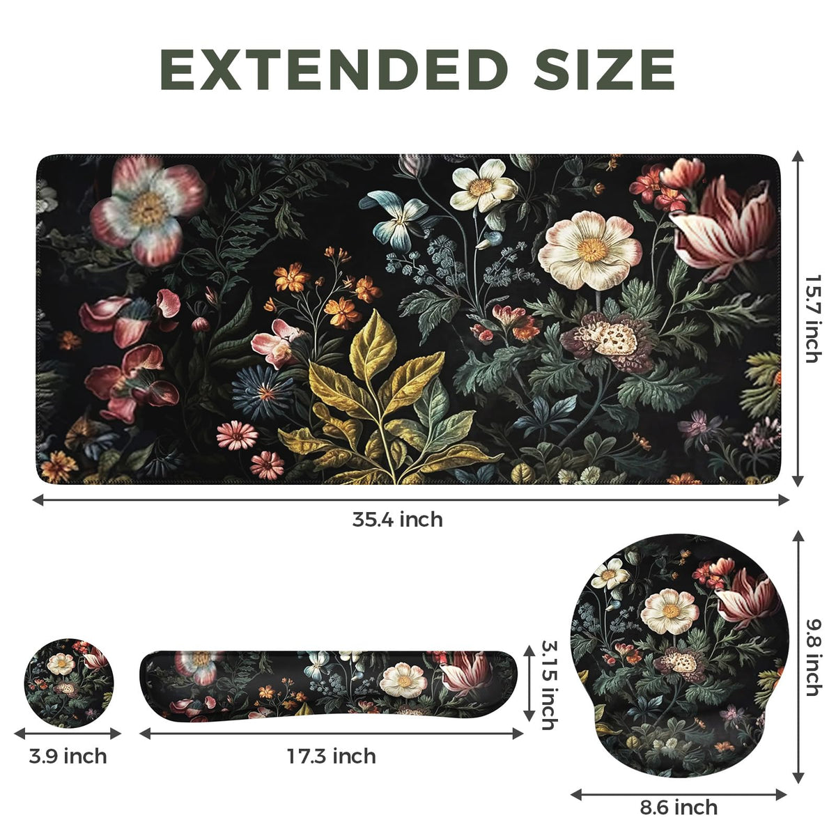 iCasso Desk Cover Mat, 4in1 Floral Large Mouse Pad with Wrist Rest