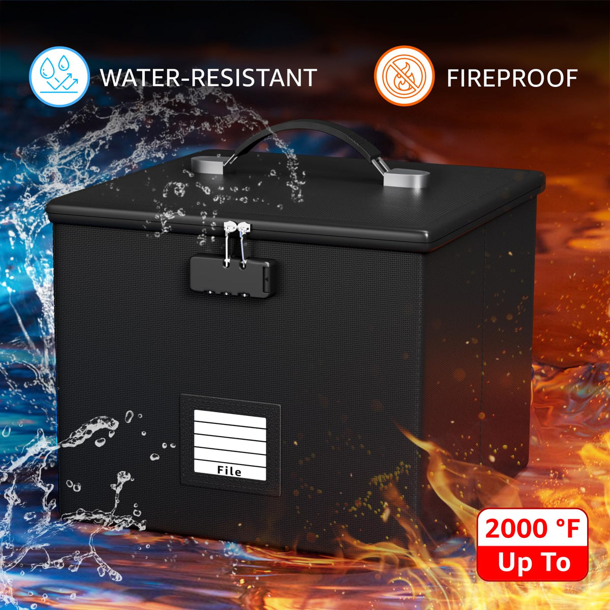 Fire Proof File Box for Documents - Portable Fireproof Document Organizer Box with Handle