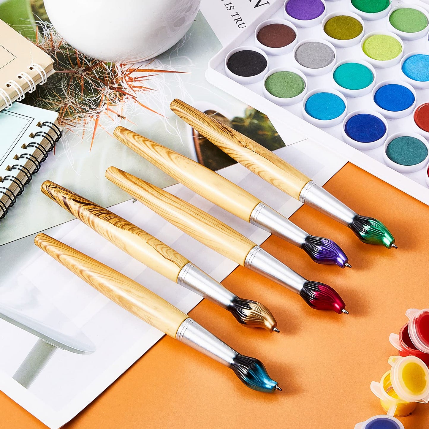 Outus 30 Pieces Bamboo Paintbrush Pens for Art Teachers Gifts