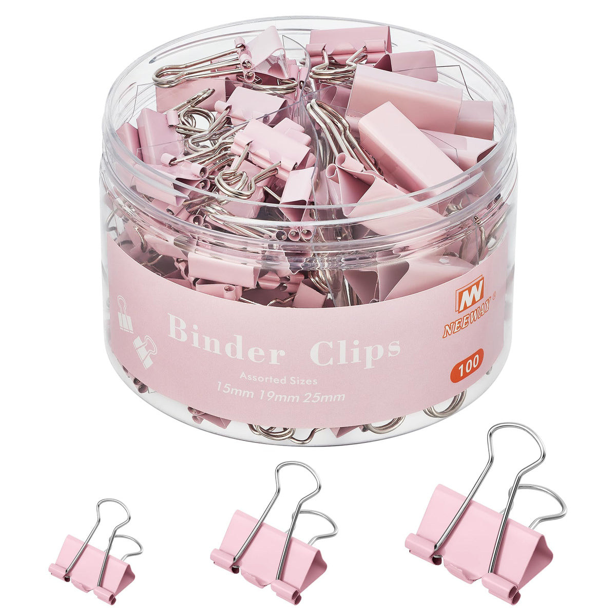 NEEWAY 100 Count Binder Clips Assorted Sizes, Paper Binder Clips (0.6inch 0.75inch 1inch), Metal