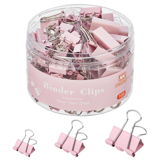 NEEWAY 100 Count Binder Clips Assorted Sizes, Paper Binder Clips (0.6inch 0.75inch 1inch), Metal