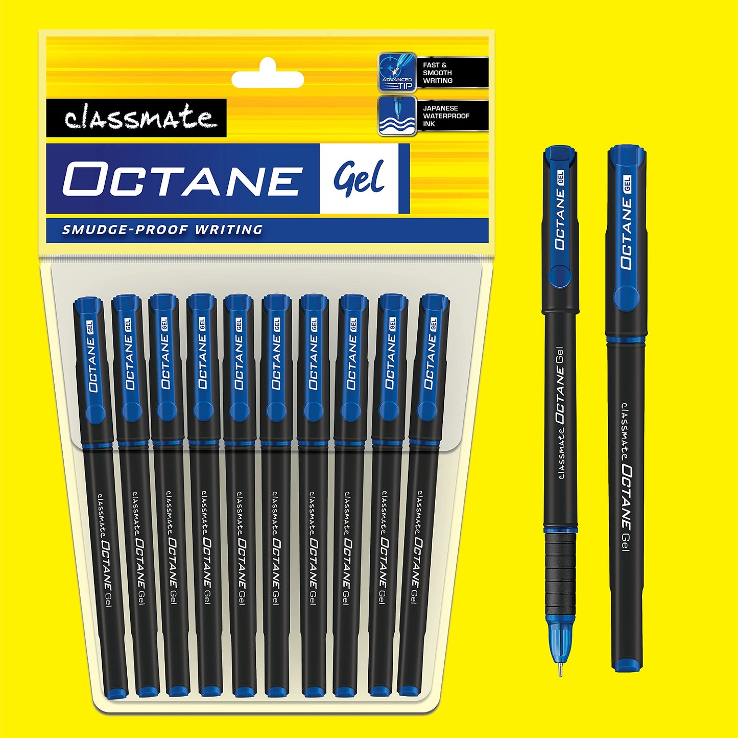 Classmate Octane- Blue Gel Pens (Pack of 10)|Smooth Writing Pens|Water-proof ink for smudge-free