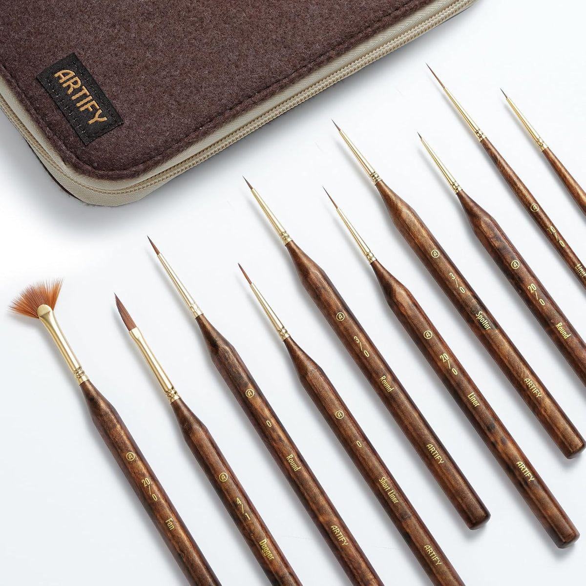 Artify Extreme Detail Paint Brushes Set, 10pcs Multi-Shape Fine Detail Brushes with Portable Bag