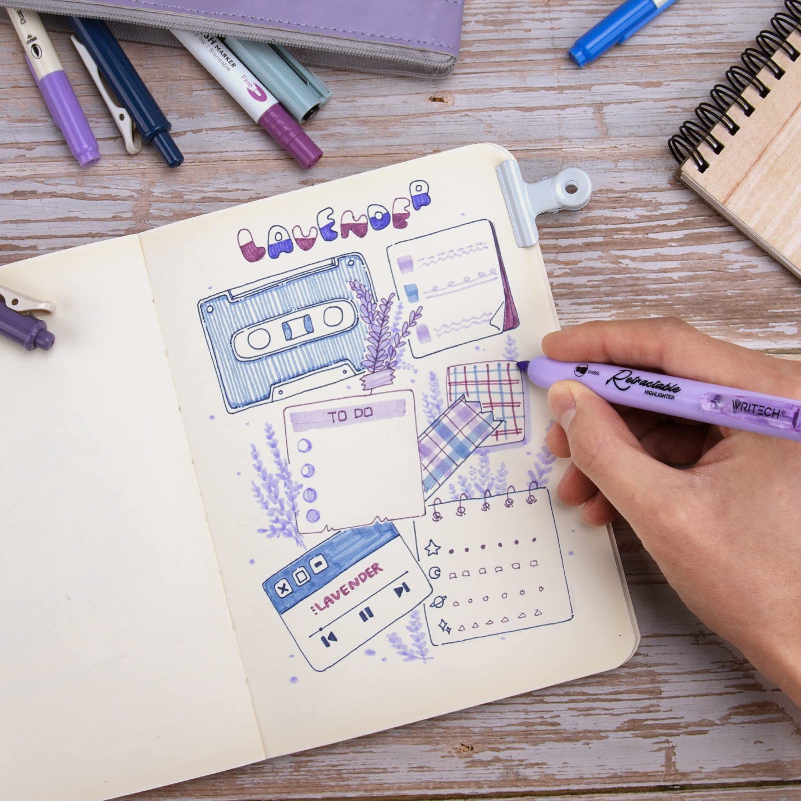 WRITECH Journaling Kit, Gel Ink Pens/Retractable Highlighters/Dual Tip Brush Pens/Fineliner Pens