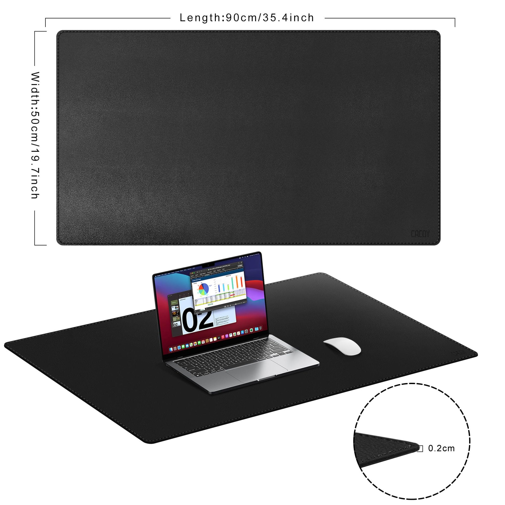 Cacoy 36"x20" XXL Leather Desk Mat Black, Waterproof Desk Blotter Protector