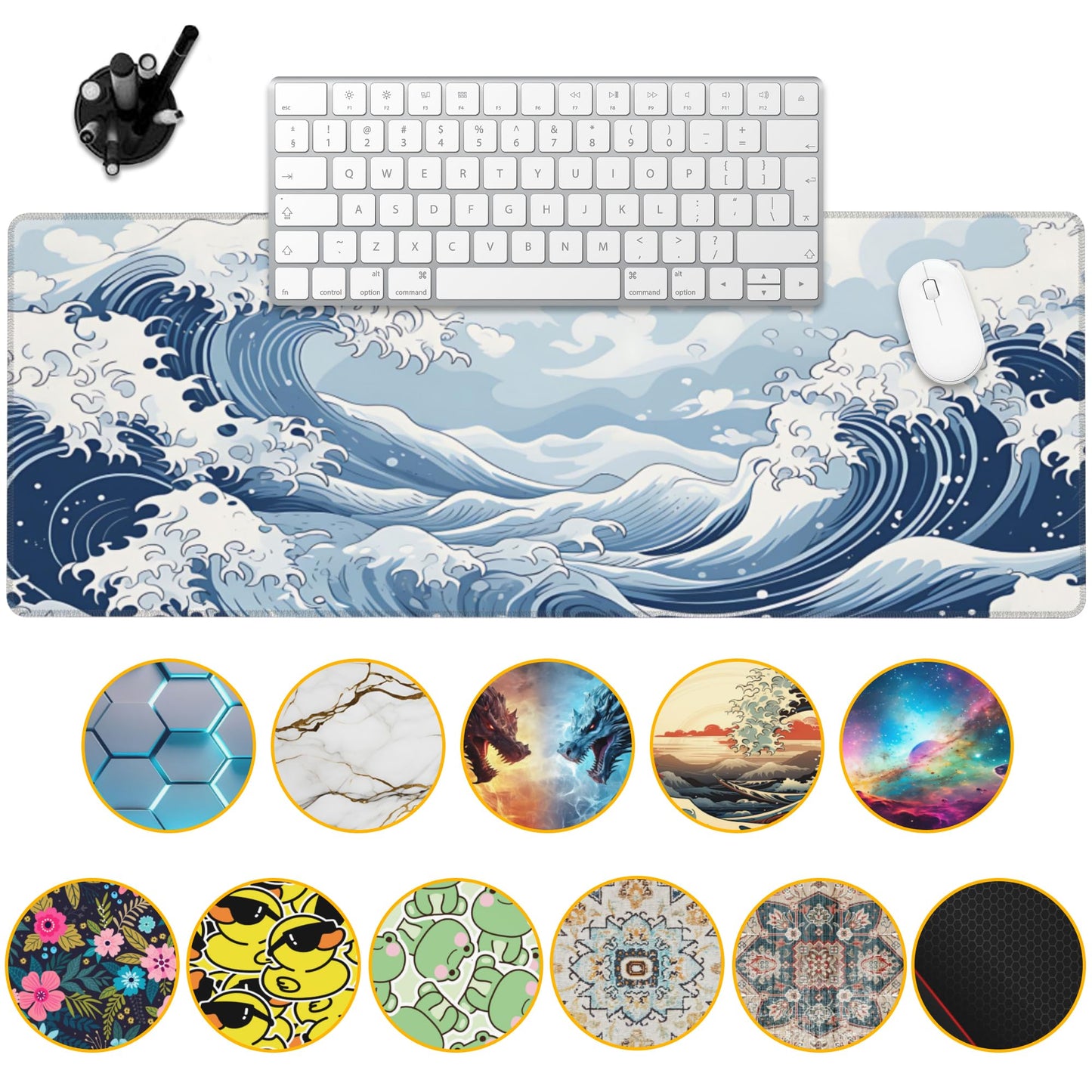 Uiaoiais Mountain Gaming Mouse Pad,Japanese Blue and White Sea Wave Desk Mat,31.5""X15.7"" Large